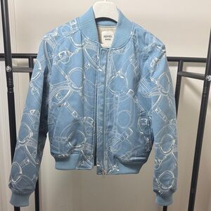 Hermes Light Blue Printed Bomber Jacket reversible  size 34 NWT